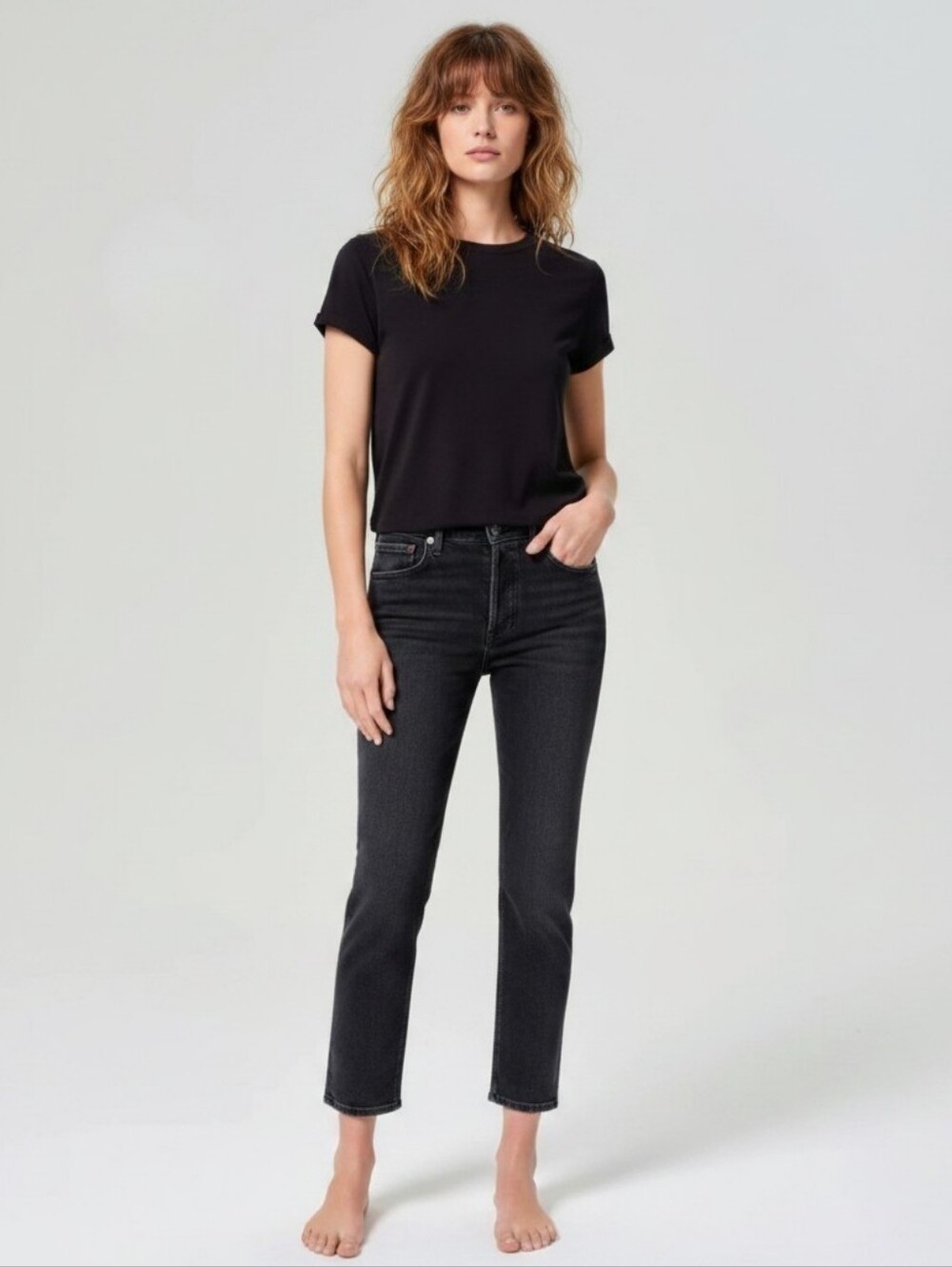 Agolde LA Riley High Rise Straight Crop (STRETCH) In Panoramic Black, EUC, 25